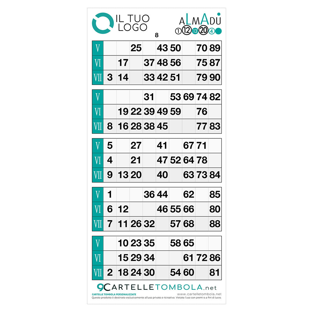 Cartelle tombola gioco ALMADÙ formato 15x32 cm
