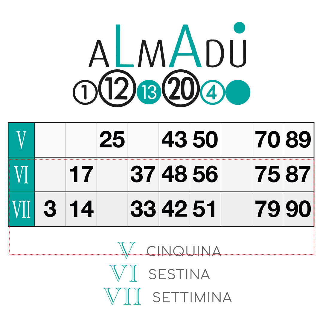 Cartelle tombola gioco ALMADÙ formato 15x32 cm