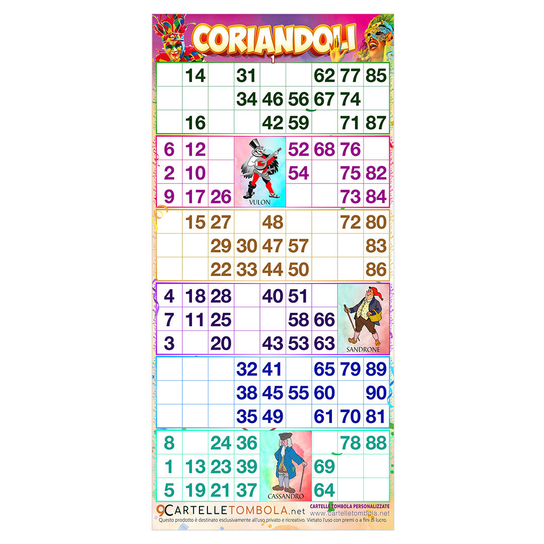 Cartelle TEMA CORIANDOLI 6 tabelle formato 15x31 cm