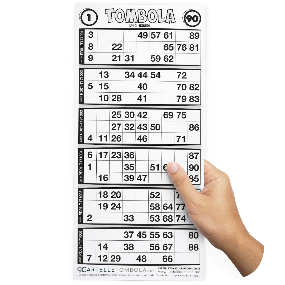 Cartelle TOMBOLA CLASSICA 6 tabelle formato 15x32 cm