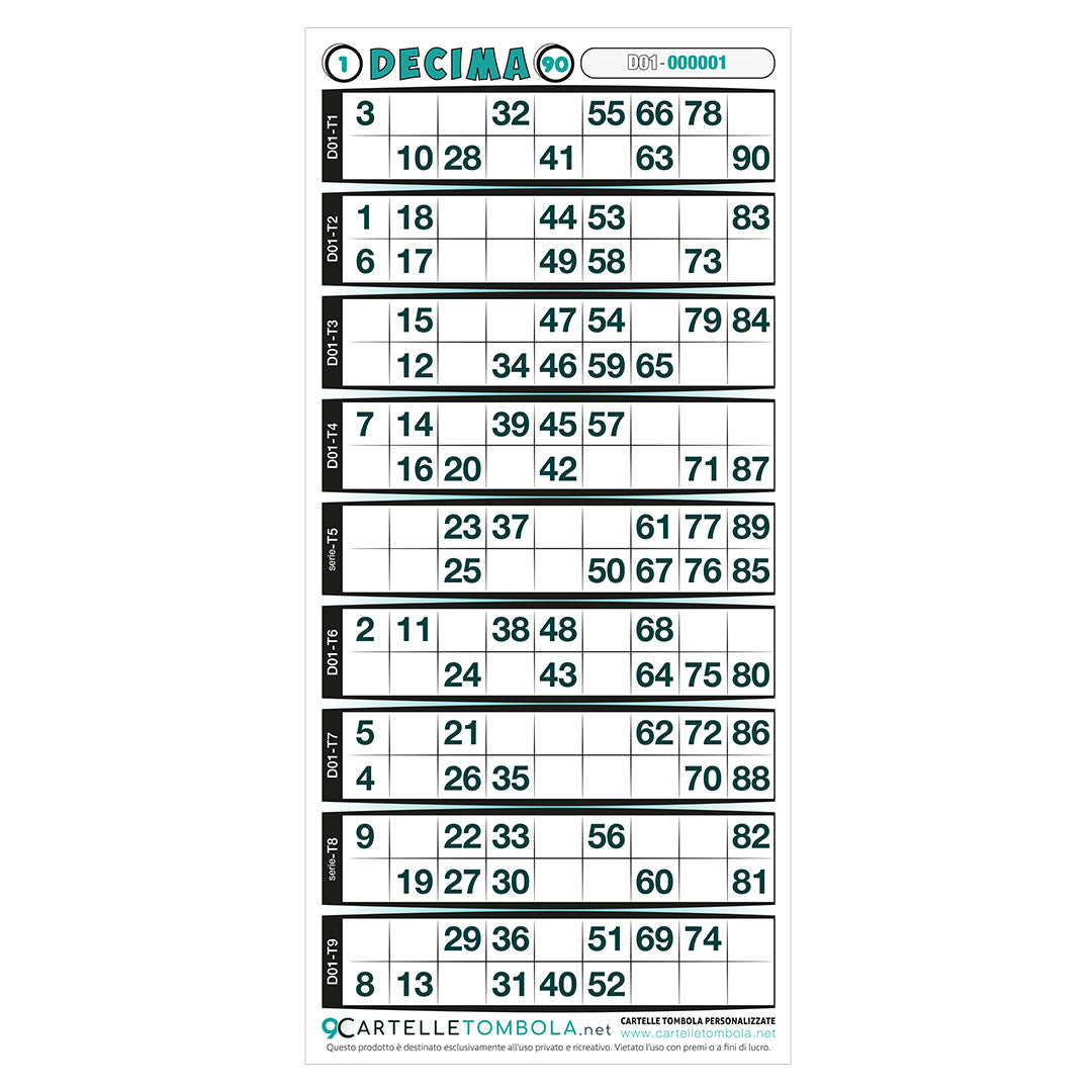 Cartelle personalizzate DECIMA INTERA 9 tabelle formato 15x32 cm