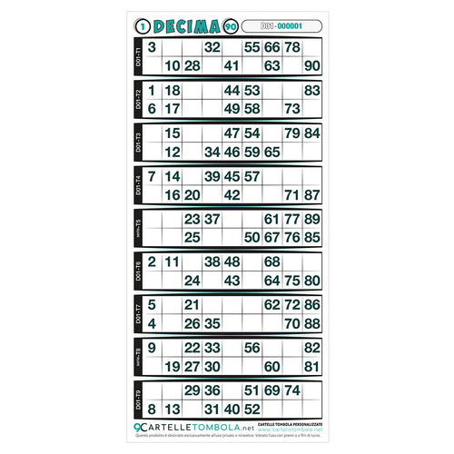 Cartelle personalizzate DECIMA INTERA 9 tabelle formato 15x32 cm