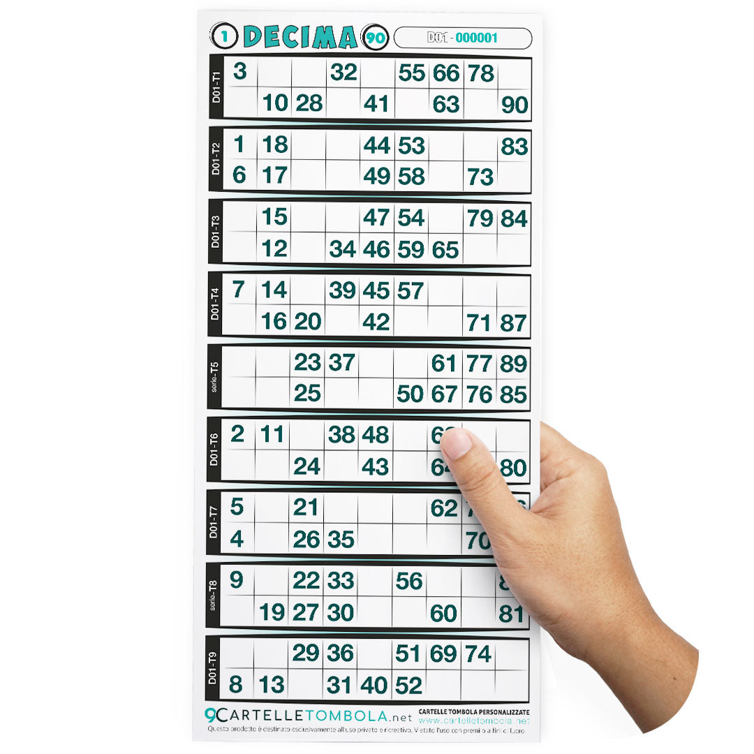 Cartelle personalizzate DECIMA INTERA 9 tabelle formato 15x32 cm