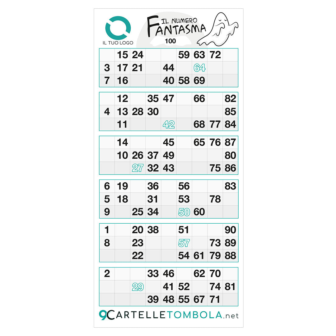 Cartelle tombola gioco IL NUMERO FANTASMA formato 15x32 cm
