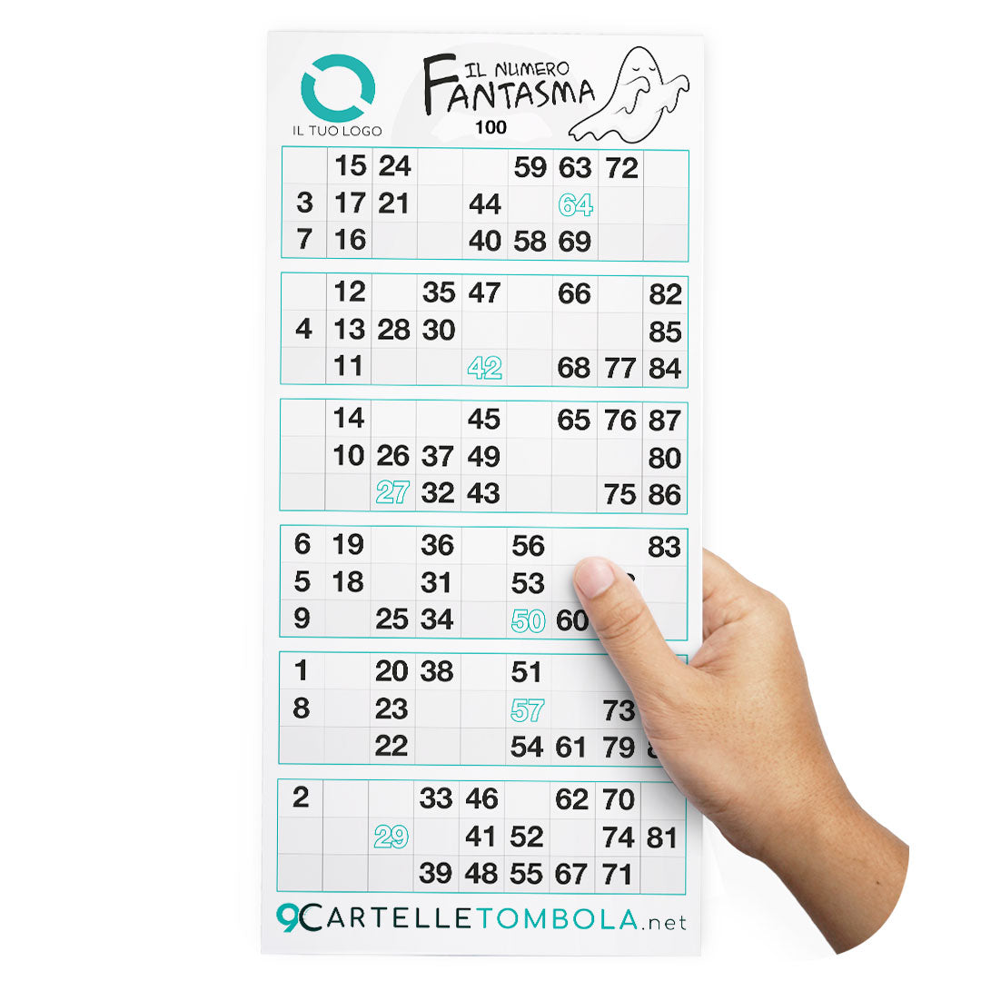 Cartelle tombola gioco IL NUMERO FANTASMA formato 15x32 cm