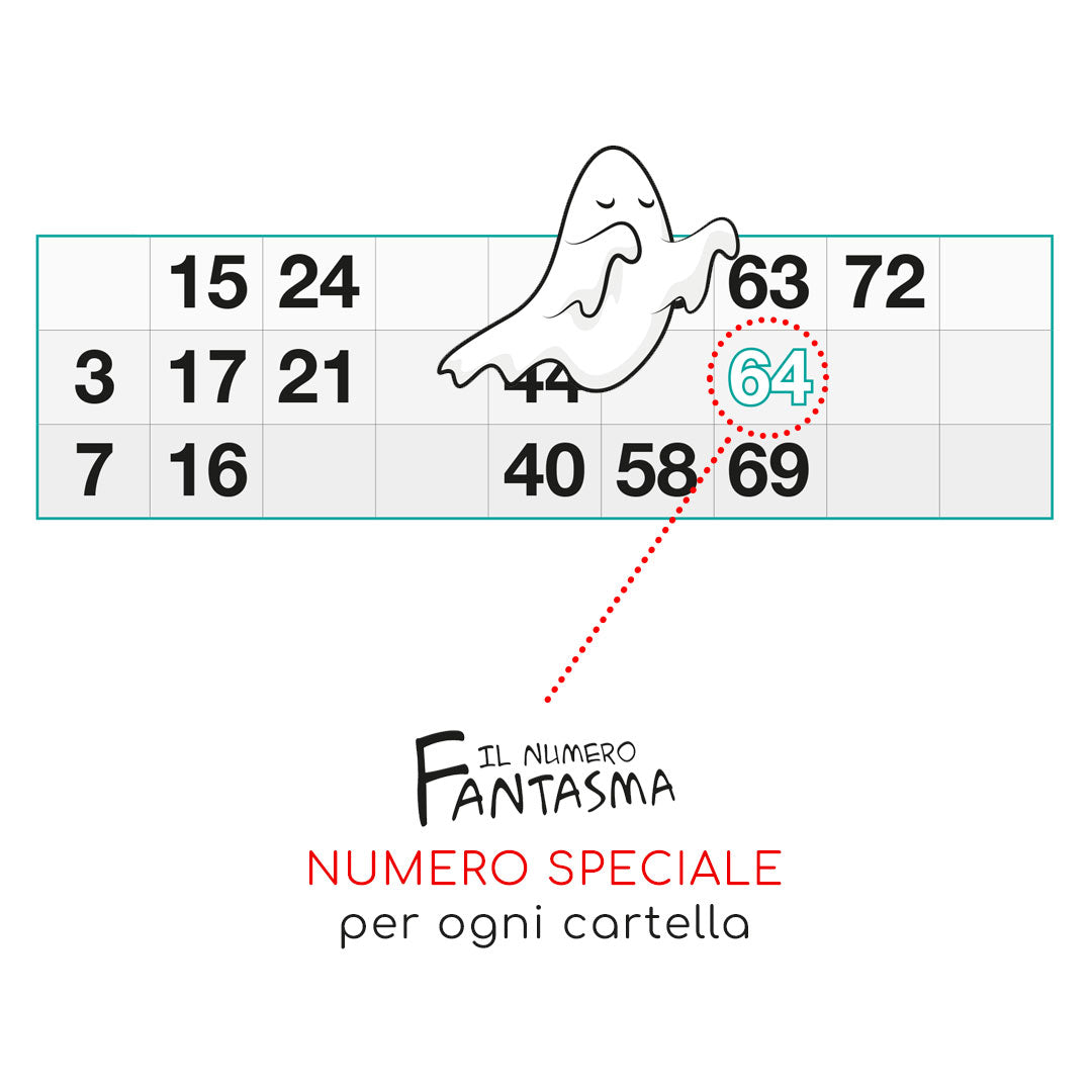 Cartelle tombola gioco IL NUMERO FANTASMA formato 15x32 cm
