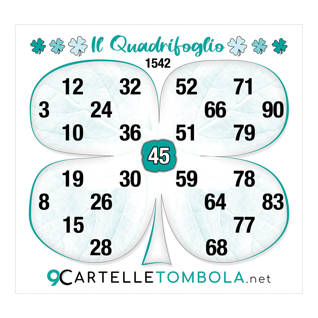 Cartelle tombola gioco IL QUADRIFOGLIO formato 16x15 cm