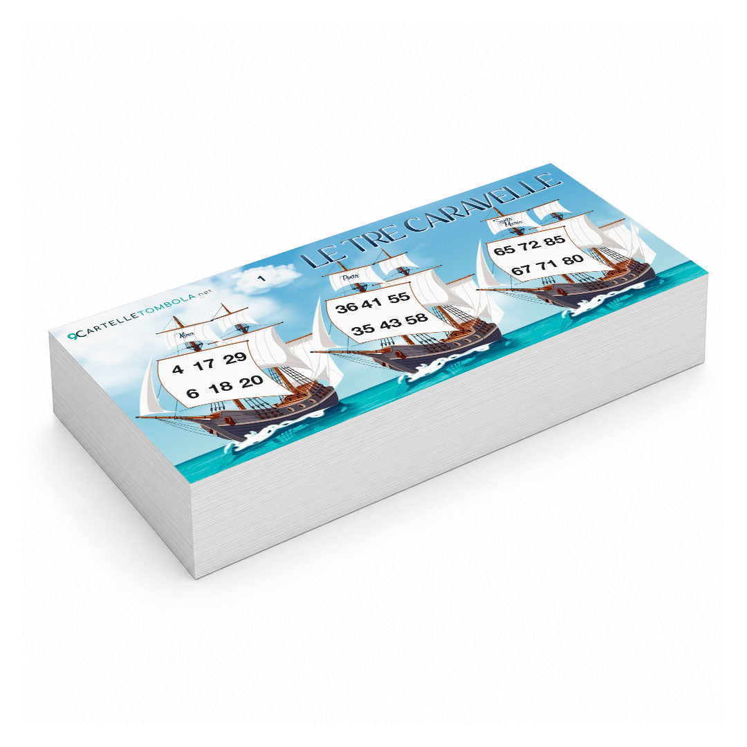 Cartelle tombola gioco LE TRE CARAVELLE formato 21x10 cm