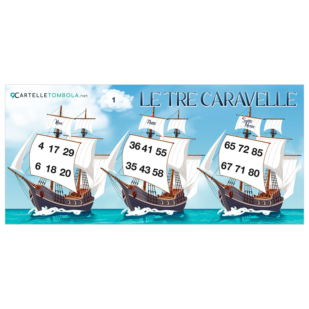 Cartelle tombola gioco LE TRE CARAVELLE formato 21x10 cm