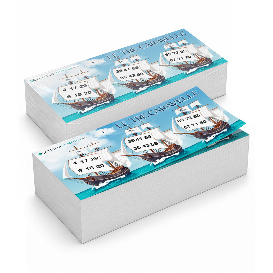 Cartelle tombola gioco LE TRE CARAVELLE formato 21x10 cm