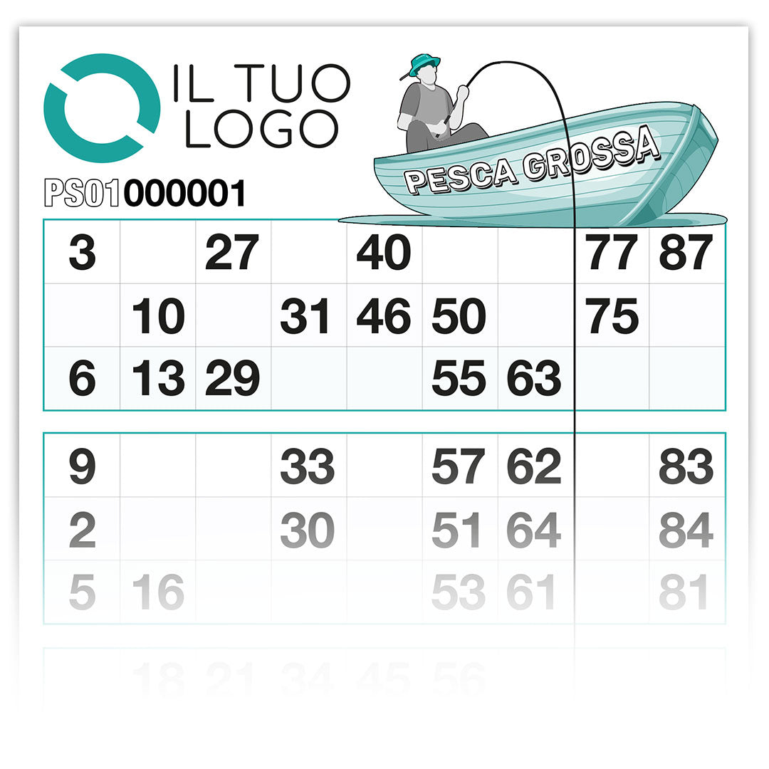 Cartelle tombola gioco PESCA GROSSA formato 15x32 cm