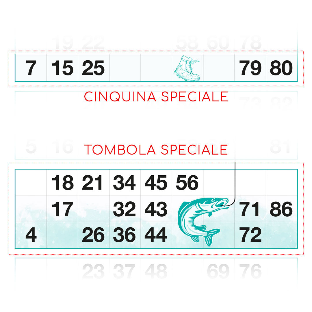 Cartelle tombola gioco PESCA GROSSA formato 15x32 cm