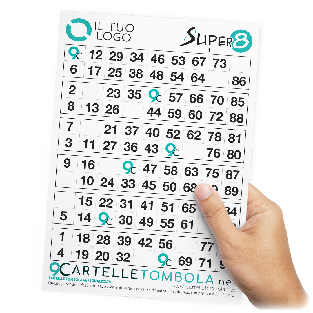 Cartelle tombola gioco SUPER OTTO formato 16x21 cm